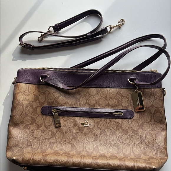 Coach Signature Brown and Purple Shoulder Bag - Picture 9 of 9